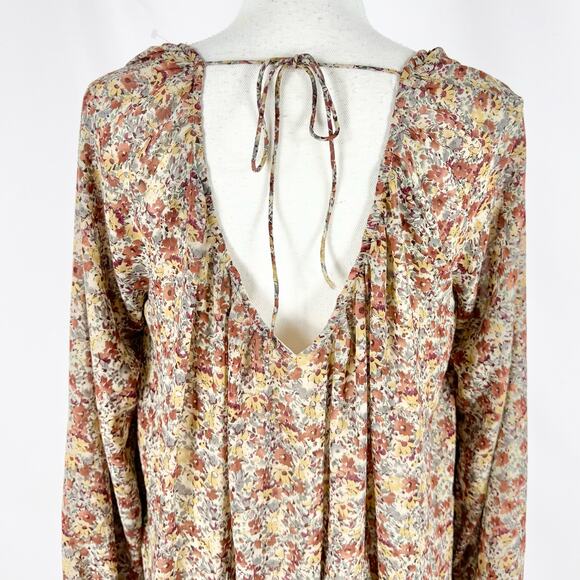 Storia Women's Georgette Boho Ditsy Floral Mini Dress Medium Brown Taupe - Picture 10 of 15